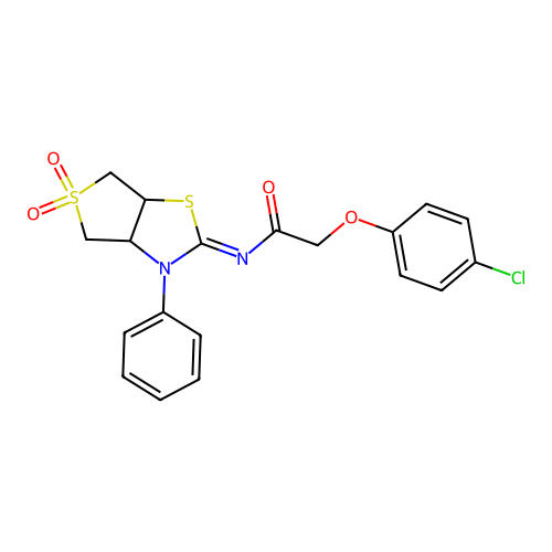 2-(4-chlorophenoxy)-N-[(2E)-5,5-dioxido-3-phenyltetrahydrothieno[3,4-d][1,3]thiazol-2(3H)-ylidene]acetamide structure