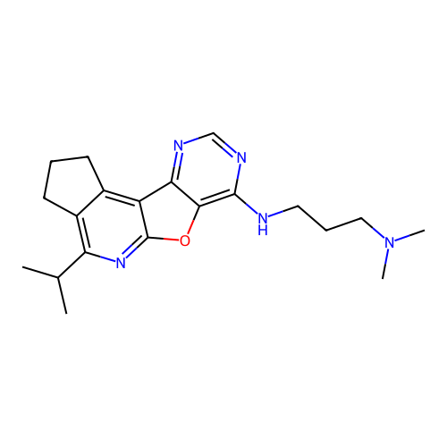N,N-dimethyl-N'-[4-(propan-2-yl)-2,3-dihydro-1H-cyclopenta[4',5']pyrido[3',2':4,5]furo[3,2-d]pyrimidin-7-yl]propane-1,3-diamine structure