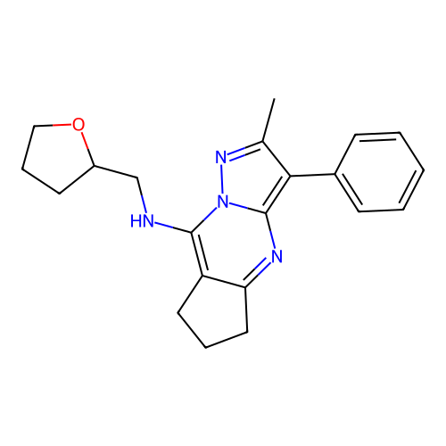 2-methyl-3-phenyl-N-((tetrahydrofuran-2-yl)methyl)-6,7-dihydro-5H-cyclopenta[d]pyrazolo[1,5-a]pyrimidin-8-amine structure