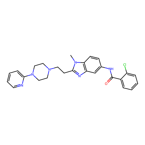 2-chloro-N-[1-methyl-2-[2-(4-pyridin-2-ylpiperazin-1-yl)ethyl]benzimidazol-5-yl]benzamide structure
