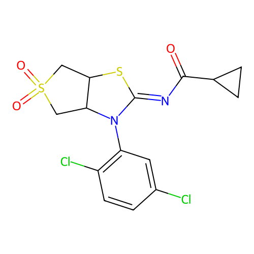 N-[(2Z)-3-(2,5-dichlorophenyl)-5,5-dioxidotetrahydrothieno[3,4-d][1,3]thiazol-2(3H)-ylidene]cyclopropanecarboxamide structure