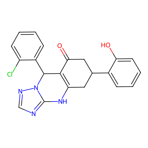 9-(2-chlorophenyl)-6-(2-hydroxyphenyl)-5,6,7,9-tetrahydro-[1,2,4]triazolo[5,1-b]quinazolin-8(4H)-one structure