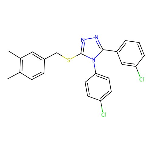 3-(3-chlorophenyl)-4-(4-chlorophenyl)-5-[(3,4-dimethylphenyl)methylsulfanyl]-1,2,4-triazole structure