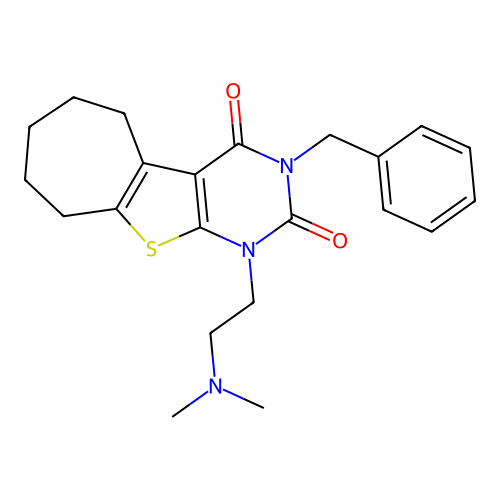 3-benzyl-1-(2-(dimethylamino)ethyl)-6,7,8,9-tetrahydro-1H-cyclohepta[4,5]thieno[2,3-d]pyrimidine-2,4(3H,5H)-dione structure