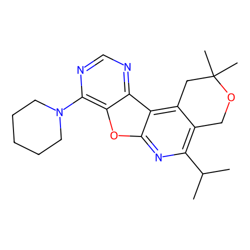 2,2-dimethyl-8-(piperidin-1-yl)-5-(propan-2-yl)-1,4-dihydro-2H-pyrano[4'',3'':4',5']pyrido[3',2':4,5]furo[3,2-d]pyrimidine structure