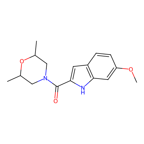 (2,6-dimethylmorpholin-4-yl)(6-methoxy-1H-indol-2-yl)methanone structure