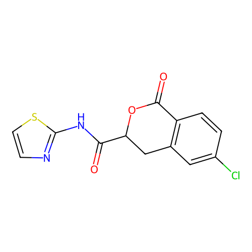 6-chloro-1-oxo-N-(1,3-thiazol-2-yl)-3,4-dihydro-1H-isochromene-3-carboxamide structure