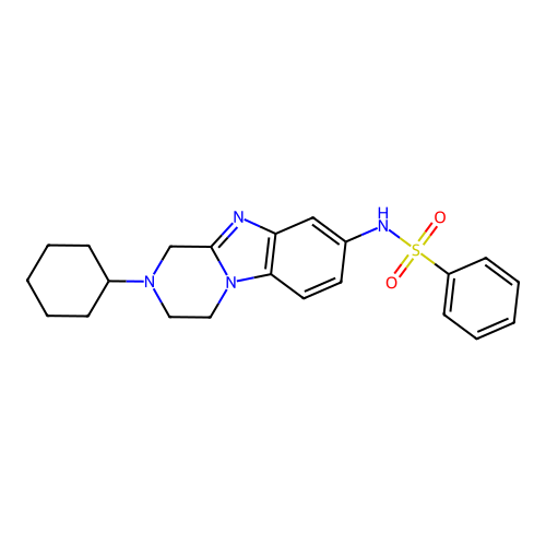 N-(2-cyclohexyl-1,2,3,4-tetrahydrobenzo[4,5]imidazo[1,2-a]pyrazin-8-yl)benzenesulfonamide structure