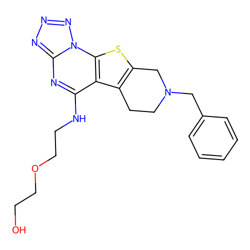 2-(2-((8-benzyl-6,7,8,9-tetrahydropyrido[4',3':4,5]thieno[3,2-e]tetrazolo[1,5-a]pyrimidin-5-yl)amino)ethoxy)ethanol structure