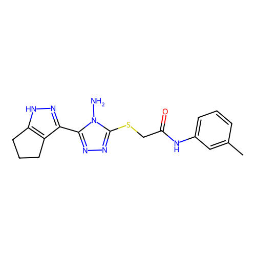 2-((4-amino-5-(1,4,5,6-tetrahydrocyclopenta[c]pyrazol-3-yl)-4H-1,2,4-triazol-3-yl)thio)-N-(m-tolyl)acetamide structure