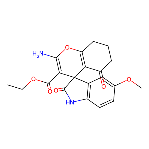 ethyl 2'-amino-5-methoxy-2,5'-dioxospiro[1H-indole-3,4'-7,8-dihydro-6H-chromene]-3'-carboxylate structure