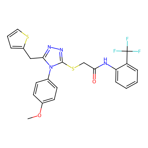 2-{[4-(4-methoxyphenyl)-5-(thiophen-2-ylmethyl)-4H-1,2,4-triazol-3-yl]sulfanyl}-N-[2-(trifluoromethyl)phenyl]acetamide structure