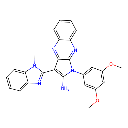 1-(3,5-dimethoxyphenyl)-3-(1-methyl-1H-benzimidazol-2-yl)-1H-pyrrolo[2,3-b]quinoxalin-2-amine structure