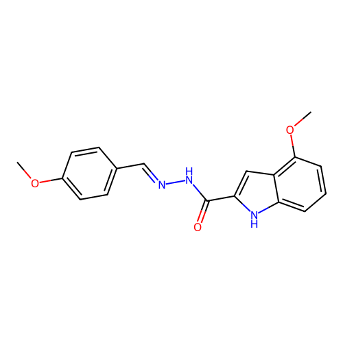 4-methoxy-N'-[(E)-(4-methoxyphenyl)methylidene]-1H-indole-2-carbohydrazide structure