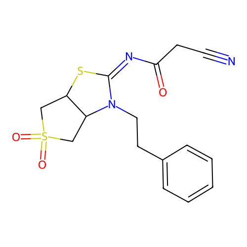 (Z)-2-cyano-N-(5,5-dioxido-3-phenethyltetrahydrothieno[3,4-d]thiazol-2(3H)-ylidene)acetamide structure