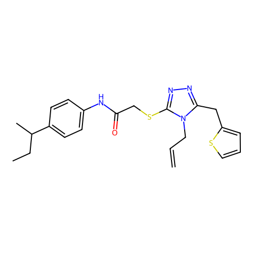N-[4-(butan-2-yl)phenyl]-2-{[4-(prop-2-en-1-yl)-5-(thiophen-2-ylmethyl)-4H-1,2,4-triazol-3-yl]sulfanyl}acetamide structure