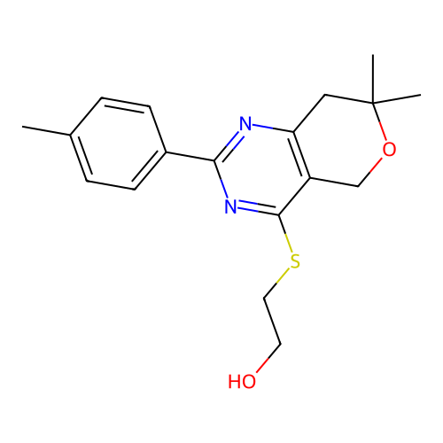 2-[[7,7-dimethyl-2-(4-methylphenyl)-5,8-dihydropyrano[4,3-d]pyrimidin-4-yl]sulfanyl]ethanol structure
