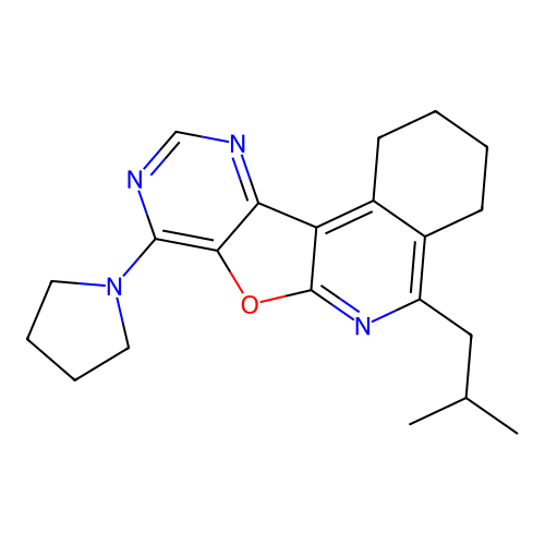 5-(2-methylpropyl)-8-(pyrrolidin-1-yl)-1,2,3,4-tetrahydropyrimido[4',5':4,5]furo[2,3-c]isoquinoline structure