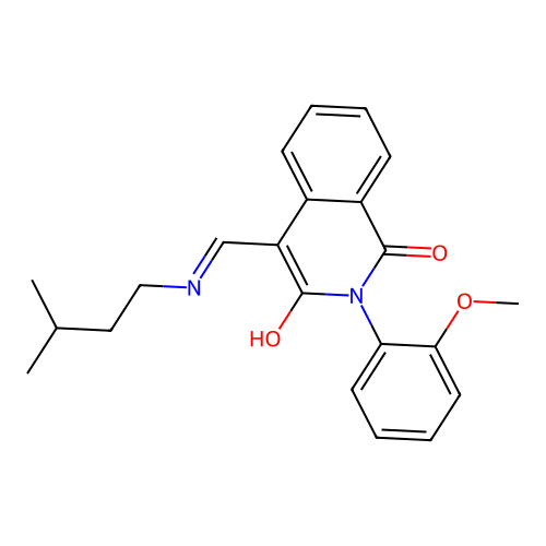 2-(2-methoxyphenyl)-4-[(3-methylbutylamino)methylidene]isoquinoline-1,3-dione structure
