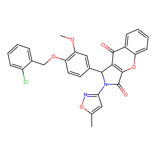 1-(4-((2-chlorobenzyl)oxy)-3-methoxyphenyl)-2-(5-methylisoxazol-3-yl)-1,2-dihydrochromeno[2,3-c]pyrrole-3,9-dione structure