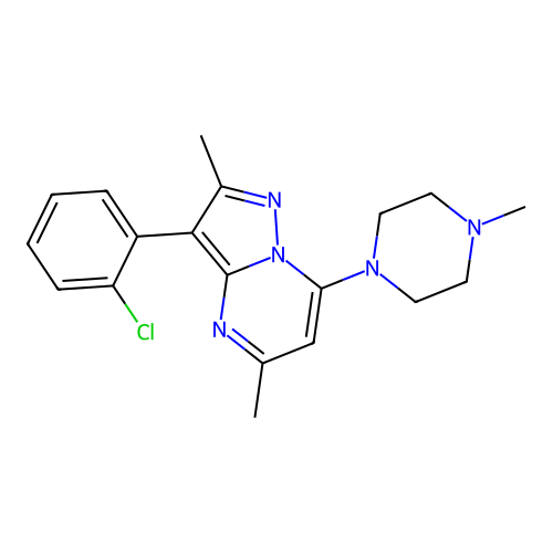 3-(2-chlorophenyl)-2,5-dimethyl-7-(4-methylpiperazin-1-yl)pyrazolo[1,5-a]pyrimidine structure