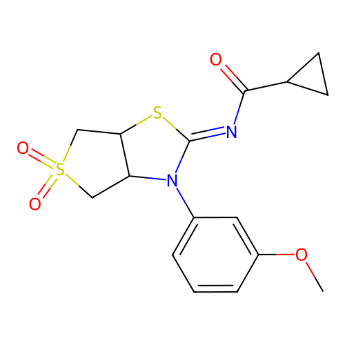 N-[(2Z)-3-(3-methoxyphenyl)-5,5-dioxidotetrahydrothieno[3,4-d][1,3]thiazol-2(3H)-ylidene]cyclopropanecarboxamide structure