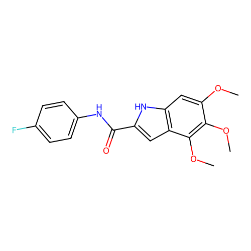 N-(4-fluorophenyl)-4,5,6-trimethoxy-1H-indole-2-carboxamide structure