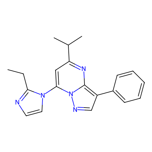 7-(2-ethyl-1H-imidazol-1-yl)-5-isopropyl-3-phenylpyrazolo[1,5-a]pyrimidine structure