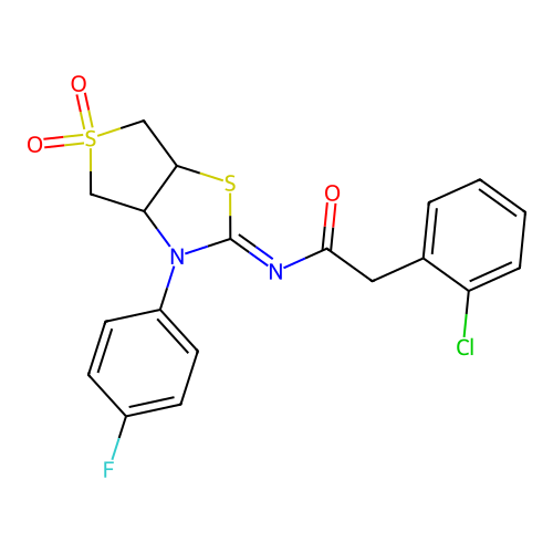 2-(2-chlorophenyl)-N-[(2E)-3-(4-fluorophenyl)-5,5-dioxidotetrahydrothieno[3,4-d][1,3]thiazol-2(3H)-ylidene]acetamide structure