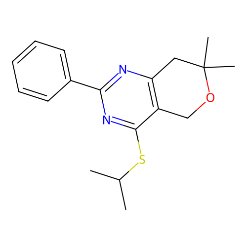 4-(isopropylthio)-7,7-dimethyl-2-phenyl-7,8-dihydro-5H-pyrano[4,3-d]pyrimidine structure