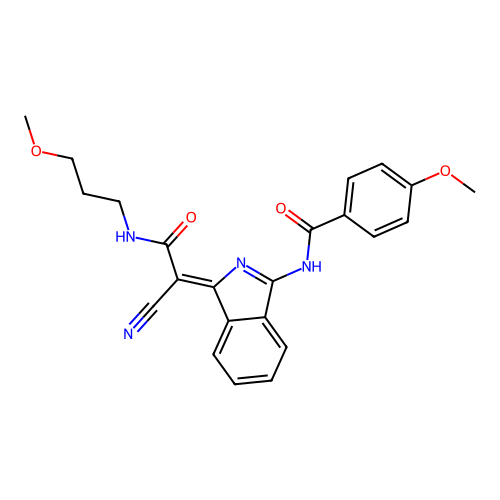 (Z)-N-(1-(1-cyano-2-((3-methoxypropyl)amino)-2-oxoethylidene)-1H-isoindol-3-yl)-4-methoxybenzamide structure