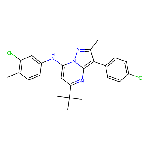 5-tert-butyl-N-(3-chloro-4-methylphenyl)-3-(4-chlorophenyl)-2-methylpyrazolo[1,5-a]pyrimidin-7-amine structure