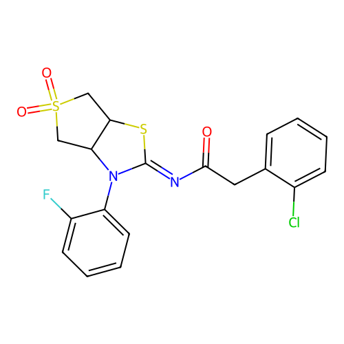 2-(2-chlorophenyl)-N-[(2E)-3-(2-fluorophenyl)-5,5-dioxidotetrahydrothieno[3,4-d][1,3]thiazol-2(3H)-ylidene]acetamide structure