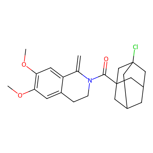 (3-chloro-1-adamantyl)-(6,7-dimethoxy-1-methylidene-3,4-dihydroisoquinolin-2-yl)methanone structure