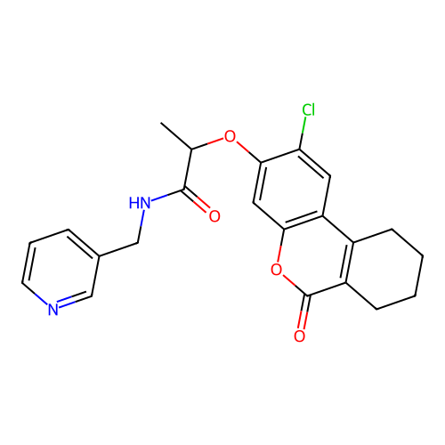 2-((2-chloro-6-oxo-7,8,9,10-tetrahydro-6H-benzo[c]chromen-3-yl)oxy)-N-(pyridin-3-ylmethyl)propanamide structure
