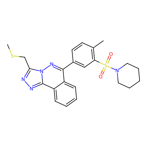 6-(4-methyl-3-(piperidin-1-ylsulfonyl)phenyl)-3-((methylthio)methyl)-[1,2,4]triazolo[3,4-a]phthalazine structure