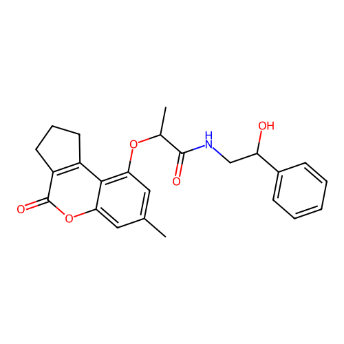 N-(2-hydroxy-2-phenylethyl)-2-((7-methyl-4-oxo-1,2,3,4-tetrahydrocyclopenta[c]chromen-9-yl)oxy)propanamide structure