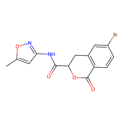 6-bromo-N-(5-methylisoxazol-3-yl)-1-oxoisochroman-3-carboxamide structure