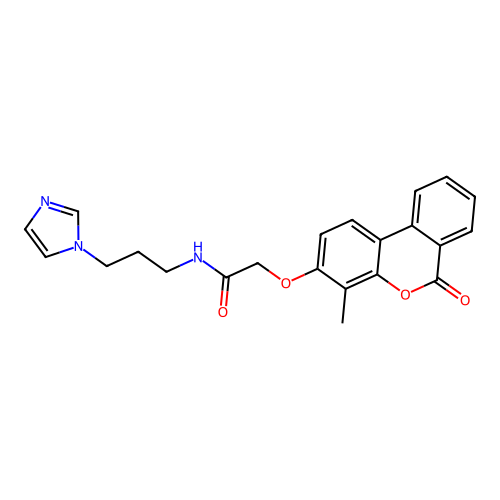 N-(3-(1H-imidazol-1-yl)propyl)-2-((4-methyl-6-oxo-6H-benzo[c]chromen-3-yl)oxy)acetamide structure