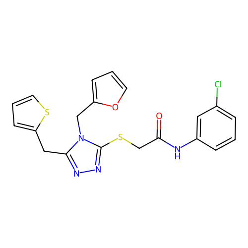N-(3-chlorophenyl)-2-((4-(furan-2-ylmethyl)-5-(thiophen-2-ylmethyl)-4H-1,2,4-triazol-3-yl)thio)acetamide structure