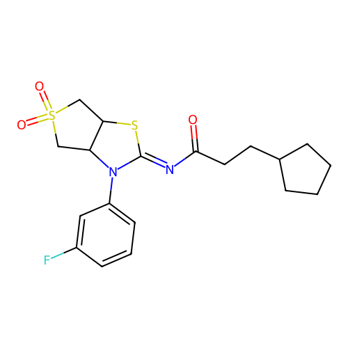 (Z)-3-cyclopentyl-N-(3-(3-fluorophenyl)-5,5-dioxidotetrahydrothieno[3,4-d]thiazol-2(3H)-ylidene)propanamide structure