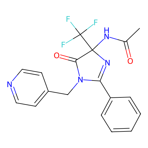 N-[5-oxo-2-phenyl-1-(pyridin-4-ylmethyl)-4-(trifluoromethyl)imidazol-4-yl]acetamide structure