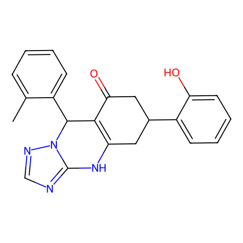 6-(2-hydroxyphenyl)-9-(2-methylphenyl)-5,6,7,9-tetrahydro-1H-[1,2,4]triazolo[5,1-b]quinazolin-8-one structure