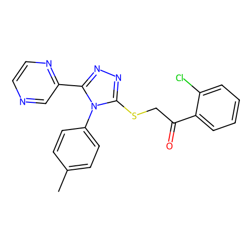 1-(2-chlorophenyl)-2-[[4-(4-methylphenyl)-5-pyrazin-2-yl-1,2,4-triazol-3-yl]sulfanyl]ethanone structure