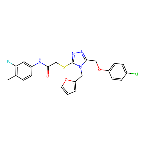 2-((5-((4-chlorophenoxy)methyl)-4-(furan-2-ylmethyl)-4H-1,2,4-triazol-3-yl)thio)-N-(3-fluoro-4-methylphenyl)acetamide structure
