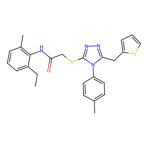N-(2-ethyl-6-methylphenyl)-2-{[4-(4-methylphenyl)-5-(thiophen-2-ylmethyl)-4H-1,2,4-triazol-3-yl]sulfanyl}acetamide structure