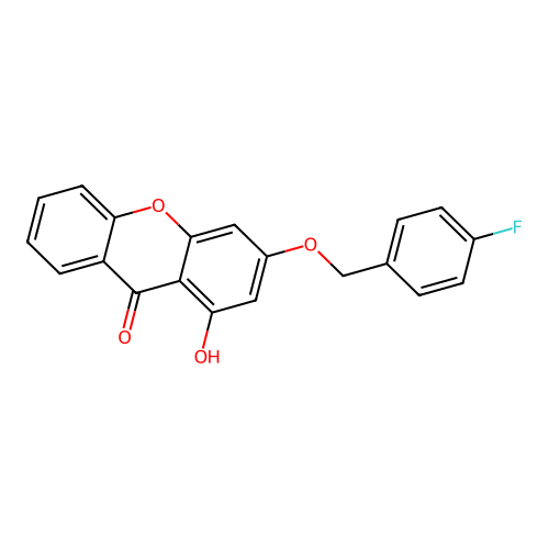 3-[(4-fluorobenzyl)oxy]-1-hydroxy-9H-xanthen-9-one structure