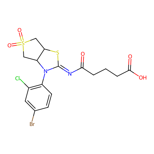 5-{[(2Z)-3-(4-bromo-2-chlorophenyl)-5,5-dioxidotetrahydrothieno[3,4-d][1,3]thiazol-2(3H)-ylidene]amino}-5-oxopentanoic acid structure