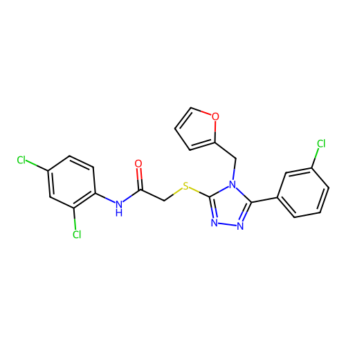 2-{[5-(3-chlorophenyl)-4-(furan-2-ylmethyl)-4H-1,2,4-triazol-3-yl]sulfanyl}-N-(2,4-dichlorophenyl)acetamide structure