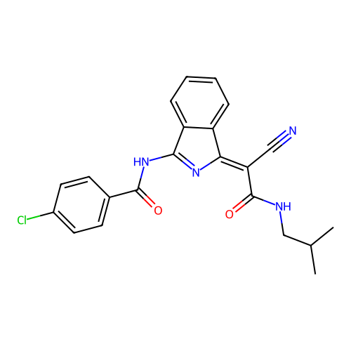 (Z)-4-chloro-N-(1-(1-cyano-2-(isobutylamino)-2-oxoethylidene)-1H-isoindol-3-yl)benzamide structure